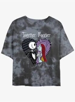 Disney The Nightmare Before Christmas Jack And Sally Together Forever Tie-Dye Girls Crop T-Shirt