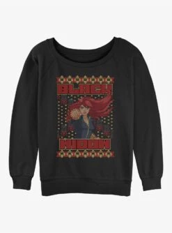 Marvel Black Widow Power Punch Ugly Christmas Girls Slouchy Sweatshirt