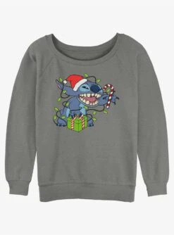 Disney Lilo & Stitch Christmas Lights Girls Slouchy Sweatshirt
