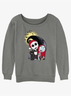Disney The Nightmare Before Christmas Santa Jack And Sally Girls Slouchy Sweatshirt