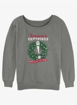 Disney The Nightmare Before Christmas Jack Season's Creepings Wreath Girls Slouchy Sweatshirt