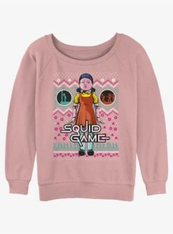 Squid Game Red Light, Green Light Ugly Christmas Girls Slouchy Sweatshirt