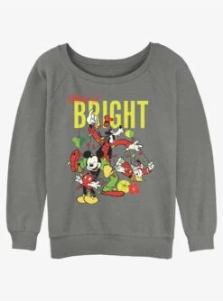 Disney Mickey Mouse Bright Christmas Mickey, Goofy, And Donald Girls Slouchy Sweatshirt