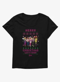 Barbie Merry Christmas Let's Rock Ugly Christmas Pattern Girls T-Shirt Plus Size