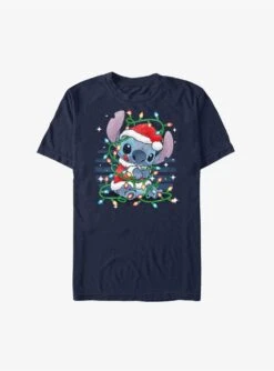 Disney Lilo & Stitch Santa Stitch Christmas Lights Extra Soft T-Shirt