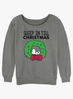 Peanuts Sleep In Till Christmas Girls Slouchy Sweatshirt