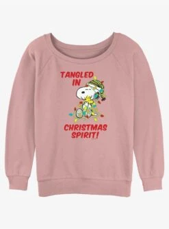Peanuts Snoopy Tangled In Christmas Spirit Girls Slouchy Sweatshirt