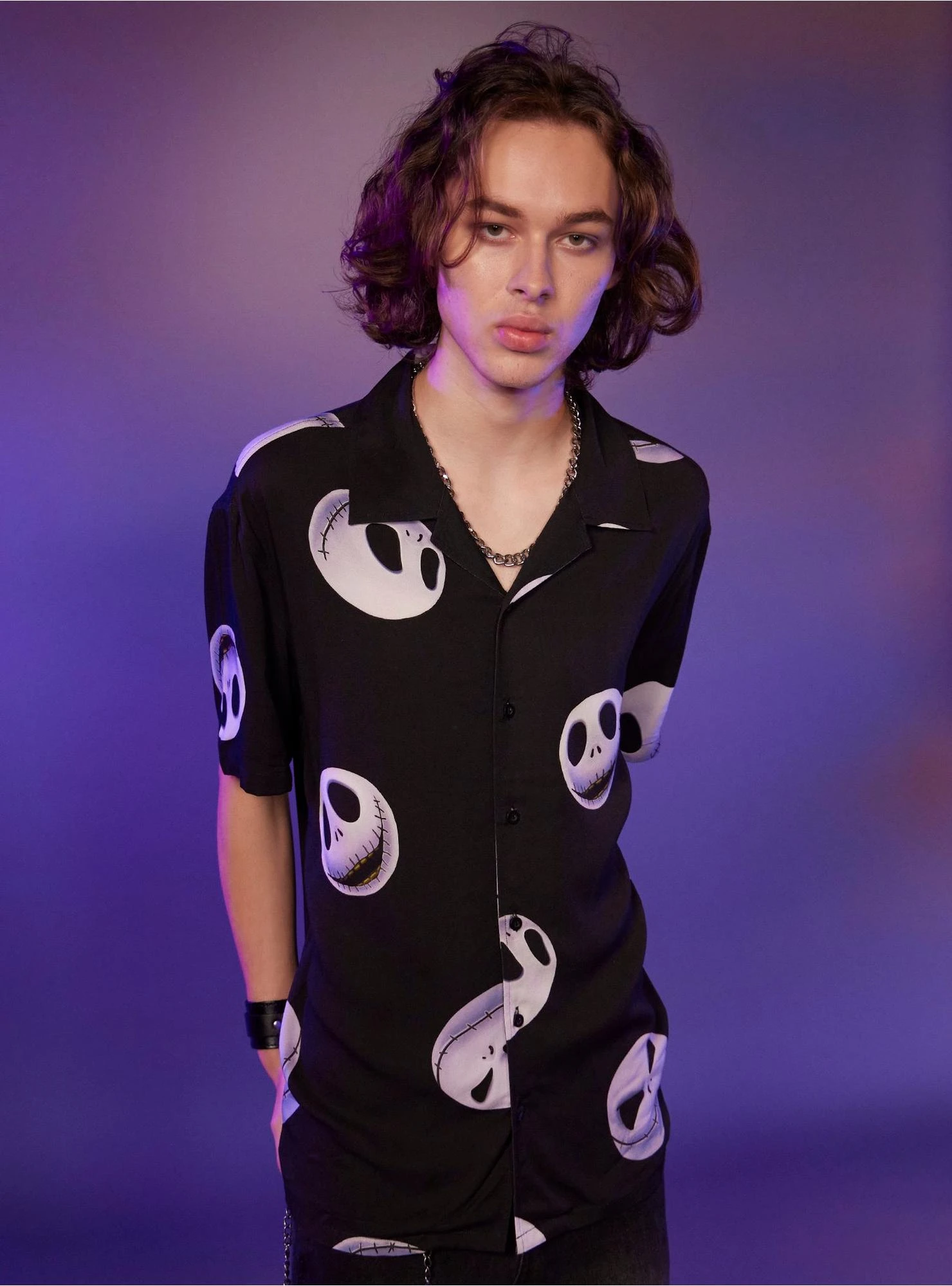 Our Universe The Nightmare Before Christmas Jack Face Woven Button-Up 1 Our Universe The Nightmare Before Christmas Jack Face Woven Button-Up