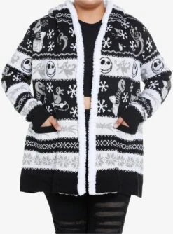 The Nightmare Before Christmas Fair Isle Sherpa Girls Open Cardigan Plus Size