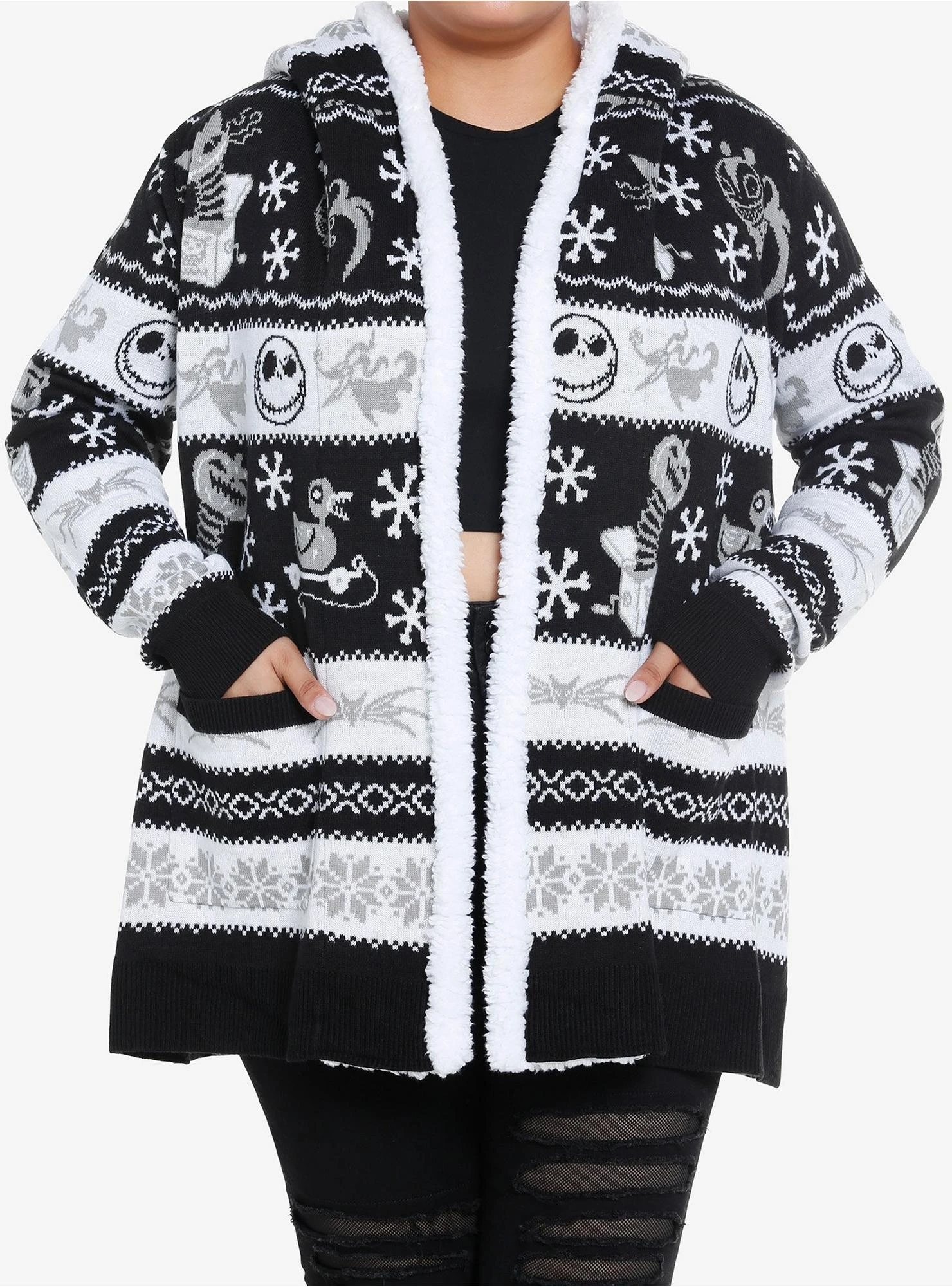 The Nightmare Before Christmas Fair Isle Sherpa Girls Open Cardigan Plus Size 1 The Nightmare Before Christmas Fair Isle Sherpa Girls Open Cardigan Plus Size