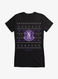 Wednesday Nevermore Christmas Sweater Pattern Girls T-Shirt